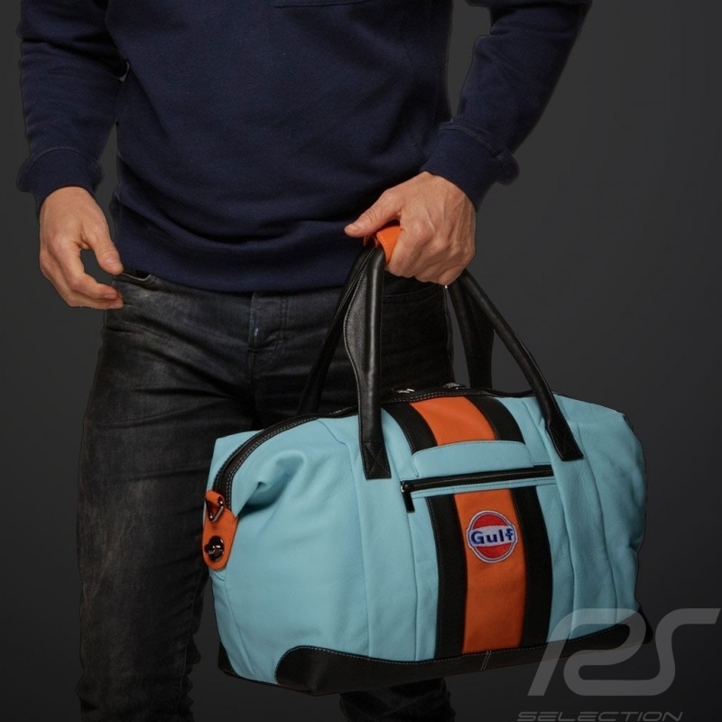 Sac De Voyage Gulf Racing Medium Cuir Bleu Orange Noir Selection RS