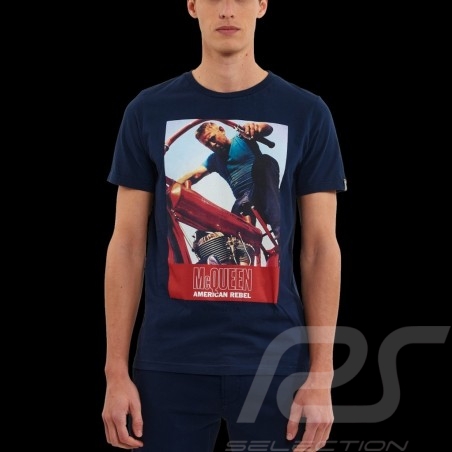 T-shirt Steve McQueen American Rebel Bleu Marine Hero Seven - Homme