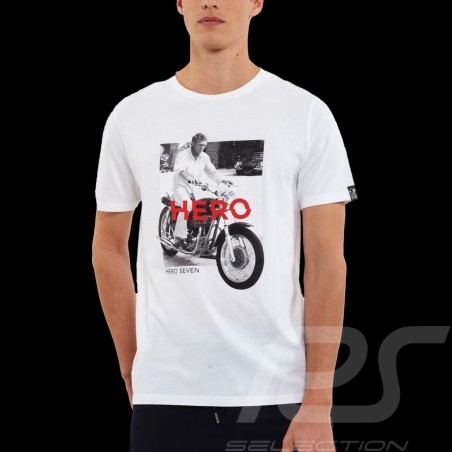 T-shirt Steve McQueen Moto Blanc Hero Seven - homme
