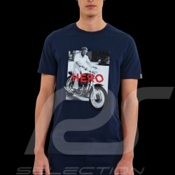 Steve McQueen T-shirt Motorbike Navy Blue Hero Seven - men