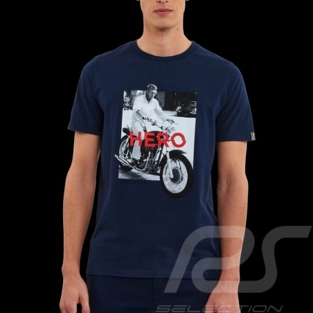 Steve McQueen T-shirt Motorrad Marineblau Hero Seven - herren