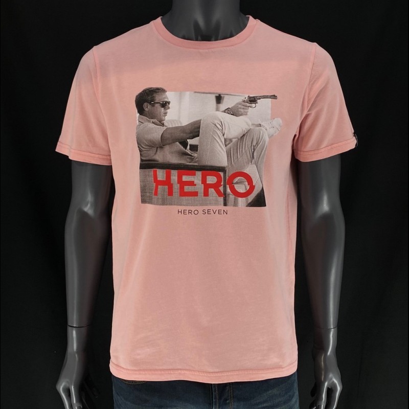 Steve McQueen Tshirt Gun Pastel Pink Hero Seven men