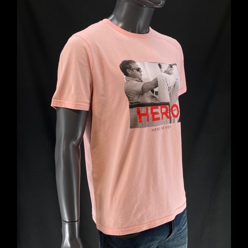 Steve McQueen Tshirt Gun Pastel Pink Hero Seven men
