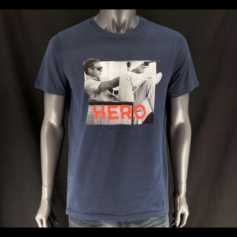 Steve McQueen T-shirt Gun Navy Blue Hero Seven - men