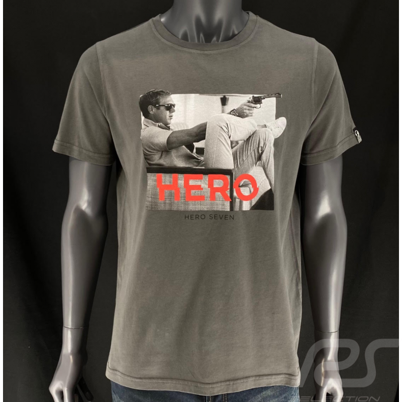 T-shirt Steve McQueen Gun Gris Hero Seven - homme