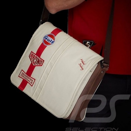 Messengerbag Gulf Steve McQueen Le Mans Cremeweiß Leder / Stoff
