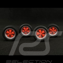 Set of 4 wheels with Porsche 911 Carrera Clubsport rims Red 1/18 KK Scale KKDCACC023