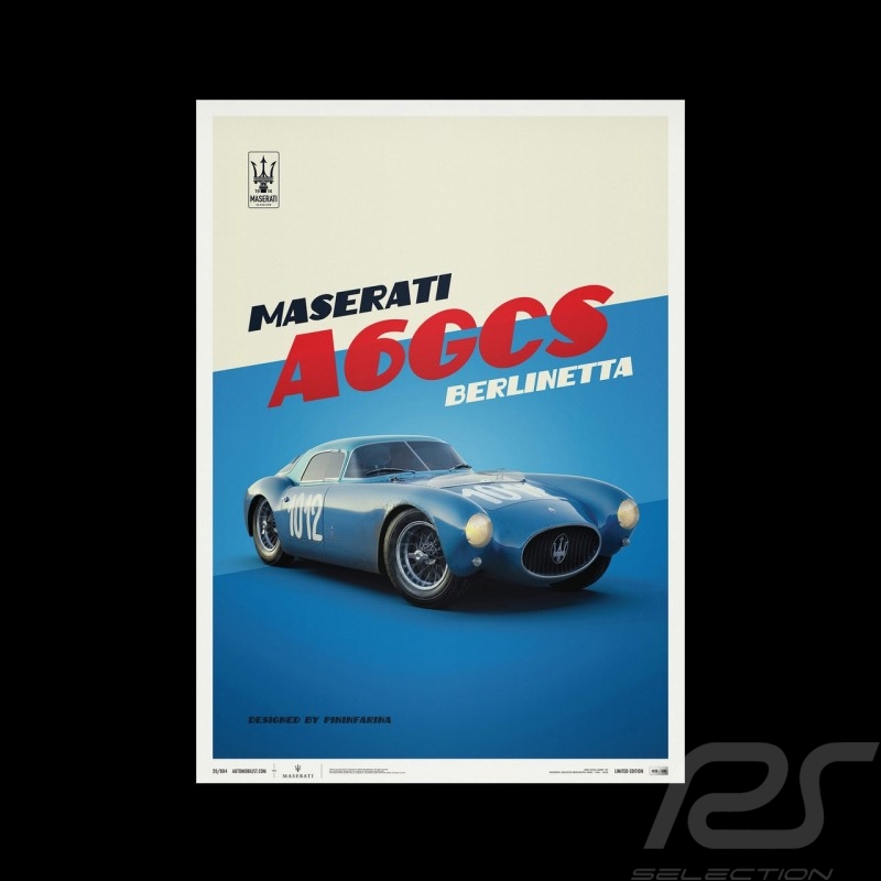 Maserati A6GCS Berlinetta 1954 Blau Poster Limited edition