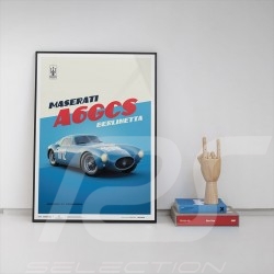 Poster Maserati A6GCS Berlinetta 1954 Bleu Limited edition