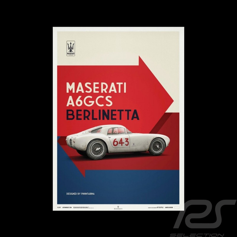Poster Maserati A6GCS Berlinetta 1954 Blanc Limited edition