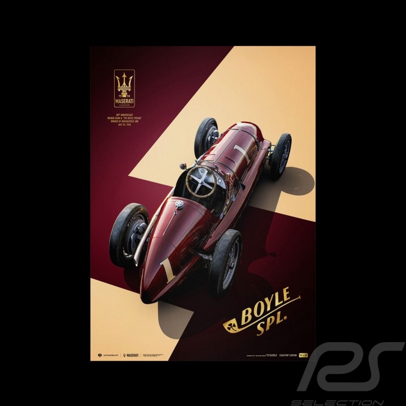 Poster Maserati 8CTF The Boyle Special Vainqueur 500 Mile Indianapolis 1940 Collector's edition