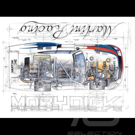 Porsche 935 Moby Dick Martini Racing original drawing by Sébastien Sauvadet