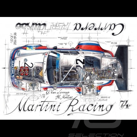 Porsche Carrera RSR Martini 1974 original drawing by Sébastien Sauvadet