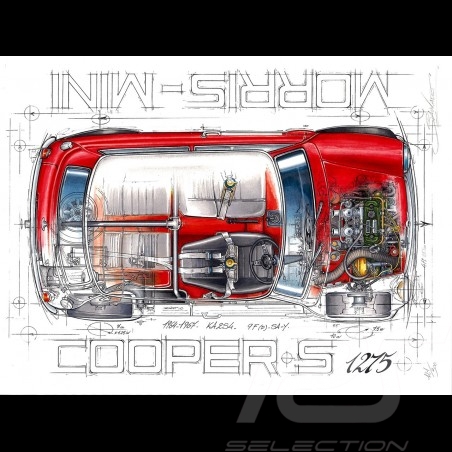 Morris Mini Cooper S 1275 dessin original de Sébastien Sauvadet