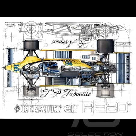 F1 Renault RE20 Elf Arnoux Jabouille original drawing by Sébastien Sauvadet