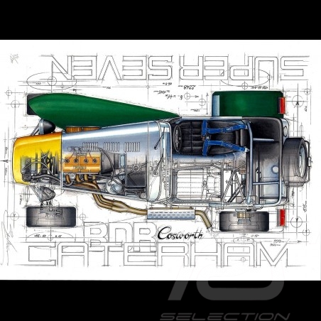 Caterham SuperSeven BDR Ford Cosworth original drawing by Sébastien Sauvadet