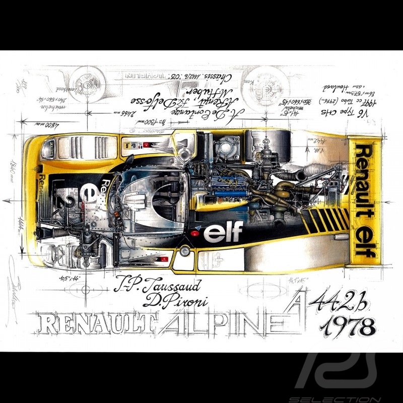 Renault Alpine A442B 24h Le Mans 1978 dessin original de Sébastien Sauvadet