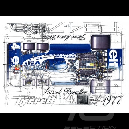F1 Tyrrell P34-7 Patrick Depailler 1977 original drawing by Sébastien Sauvadet