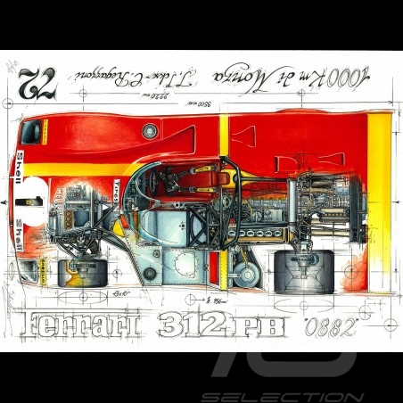 Ferrari 312 PB 1000km Monza 1972 Original Zeichnung von Sébastien Sauvadet