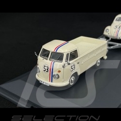 Volkswagen T1b Pick-Up n°53 mit Anhänger + Herbie the Love Bug n°53 1968 Kreme 1/43 Schuco 450275800