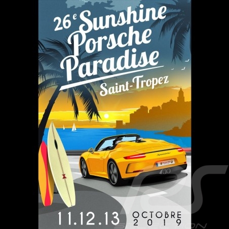 Affiche Paradis Porsche Saint-Tropez 2019 imprimée sur plaque Aluminium Dibond 40 x 60 cm