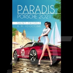 Affiche Paradis Porsche Saint-Tropez 2021 imprimée sur plaque Aluminium Dibond 40 x 60 cm