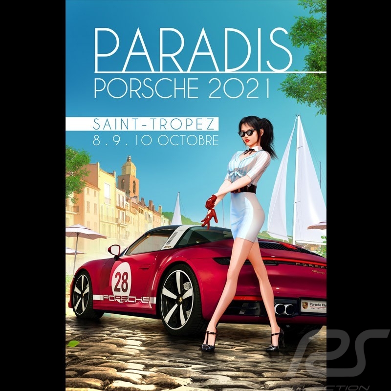Paradis Porsche Poster Saint-Tropez 2021 printed on Aluminium Dibond plate  40 x 60 cm