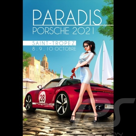 Plakat Paradis Porsche Saint-Tropez 2021 Drückplatte auf Aluminium Dibond 40 x 60 cm