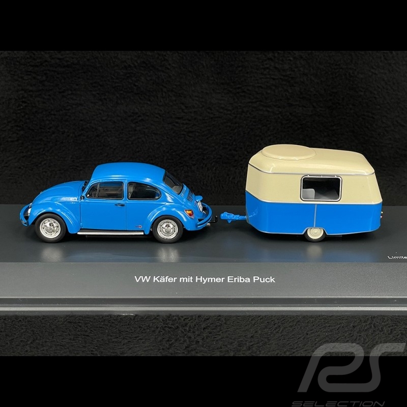 Volkswagen VW Beetle 1600i with Eriba Puck trailer 1970 Blue / Cream White 1/43 Schuco 450268300