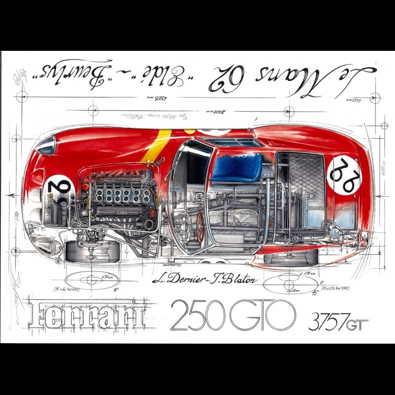Ferrari 250 GTO 24h Le Mans 1962 n° 22 original drawing by