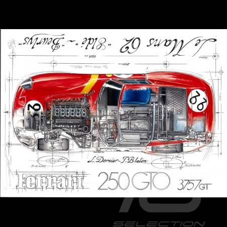 Ferrari 250 GTO 24h Le Mans 1962 n° 22 Original Zeichnung von Sébastien Sauvadet
