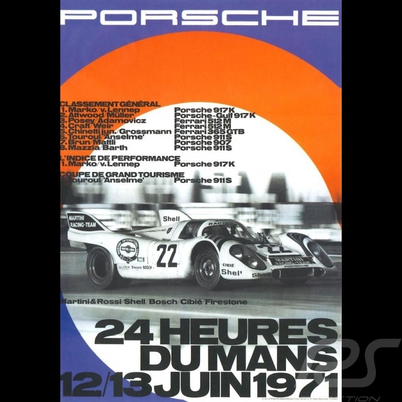 Postkarte Porsche 917 n° 22 Martini Sieger 24h Le Mans 1971 10x15 cm