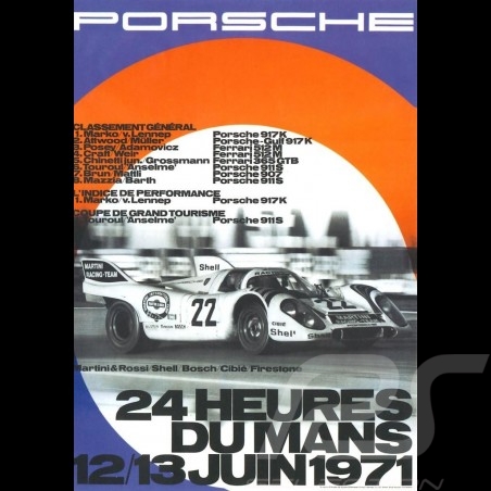 Postkarte Porsche 917 n° 22 Martini Sieger 24h Le Mans 1971 10x15 cm