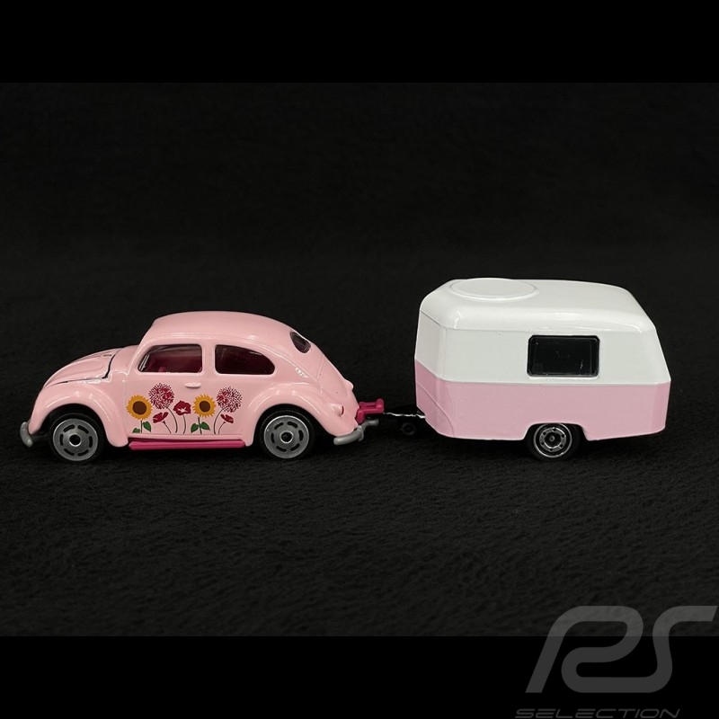 Volkswagen VW Beetle Flower Power with trailer Eriba Puck Pink 1/64 Majorette