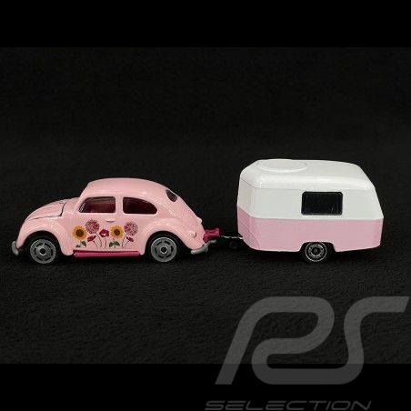 Volkswagen VW Beetle Flower Power with trailer Eriba Puck Pink 1/64 Majorette