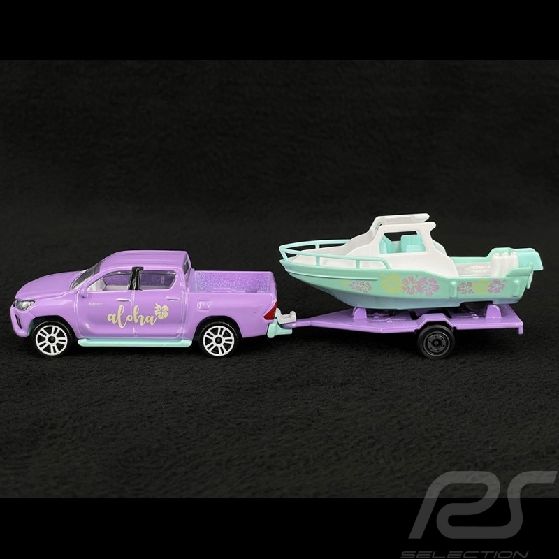 Toyota Hilux Revo with trailer and boat Purple / Green Aloha 1/64 Majorette