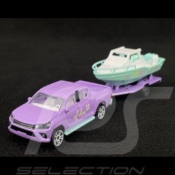 Toyota Hilux Revo mit Anhänger und Boot violett / Grün Aloha 1/64 Majorette