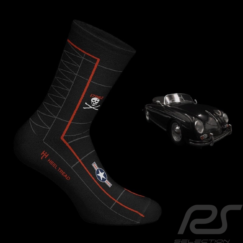 Porsche 356 Top Gun Socken Schwarz / Grau / Rot - Unisex - Größe 41/46