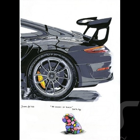 Porsche 911 GT3 RS noire Bull the Dog "50 Shades of Black" Reproduction d'une peinture originale de Bixhope Art