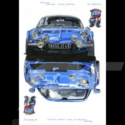 Alpine A110 Berlinette 1963 & A110 2017 "Tellement Proches!" Bull the Dog Reproduction of an original painting by Bixhope Art