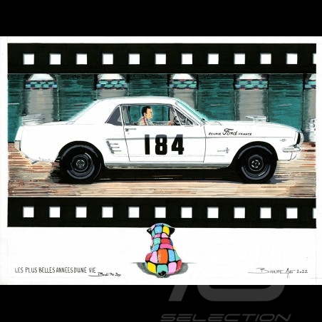 Ford Mustang 184 "Les plus belles années d'une vie" Bull the Dog Reproduction of an original painting by Bixhope Art