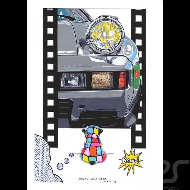 Porsche 928 "Risky Business" Bull the Dog Reproduktion eines Originalgemäldes von Bixhope Art