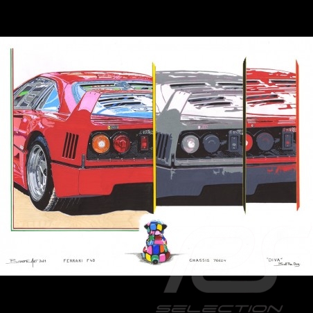 Ferrari F40 "Diva" Bull the Dog Reproduktion eines Originalgemäldes von Bixhope Art