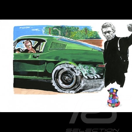 Ford Mustang Fastback GT 1968 "Bullitt" Bull the Dog Reproduction of an original painting by Bixhope Art