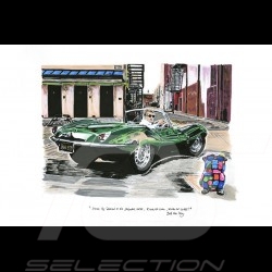 Steve McQueen Jaguar XKSS Bull the Dog Reproduktion eines Originalgemäldes von Bixhope Art