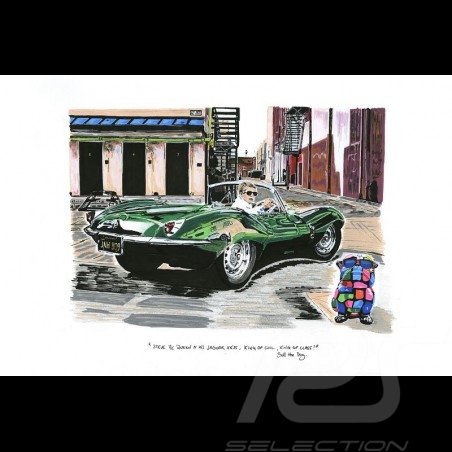 Steve McQueen Jaguar XKSS Bull the Dog Reproduction d'une peinture originale de Bixhope Art