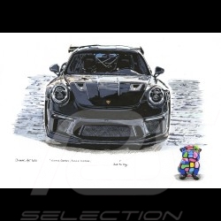Porsche 911 GT3 RS Schwarz "Winter Games, Black Sledge" Bull the Dog Reproduktion eines Originalgemäldes von Bixhope Art