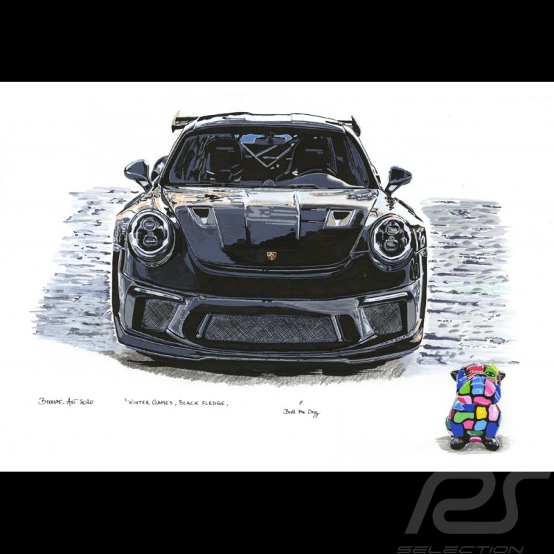 Porsche 911 GT3 RS Type 991 Noir "Winter Games, Black Sledge" Bull the Dog Reproduction d'une peinture originale de Bixhope Art Porsche 911 GT3 RS Type 991 Noir "Winter Games, Black Sledge" Bull the Dog Reproduction d'une peinture originale de Bixhope Art