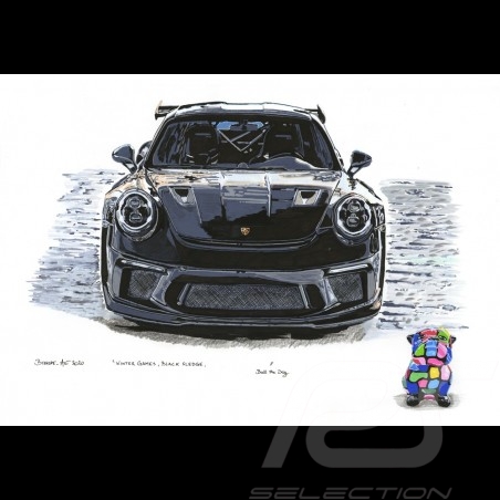 Porsche 911 GT3 RS Type 991 Black "Winter Games, Black Sledge" Bull the Dog Reproduction of an original painting by Bixhope Art