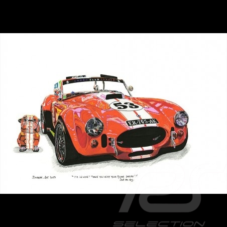 Shelby AC Cobra 427 Orange "I'm in Love" Bull the Dog Reproduktion eines Originalgemäldes von Bixhope Art